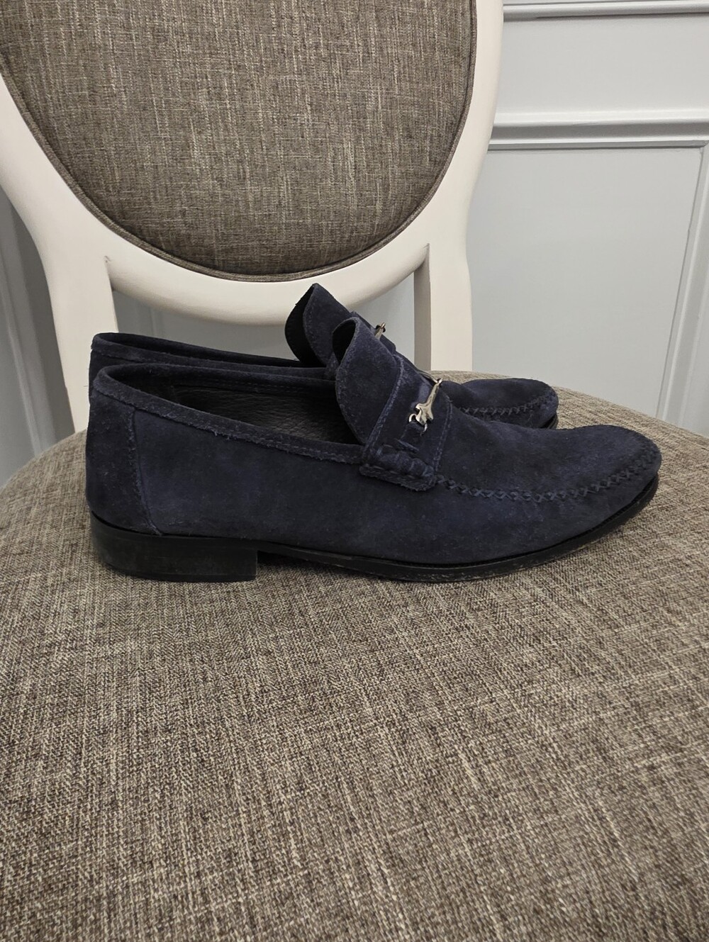 Bruno Magli Navy Blue Suede Horsebit Loafer Men's Size 9